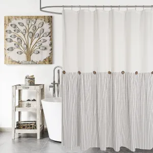 Farmhouse Shower Curtain,Beige and Gray Striped,Button Curtain,Spa Waffle and Cotton Woven Fabric,Rustic Charm Country Chic Style,72x78 in