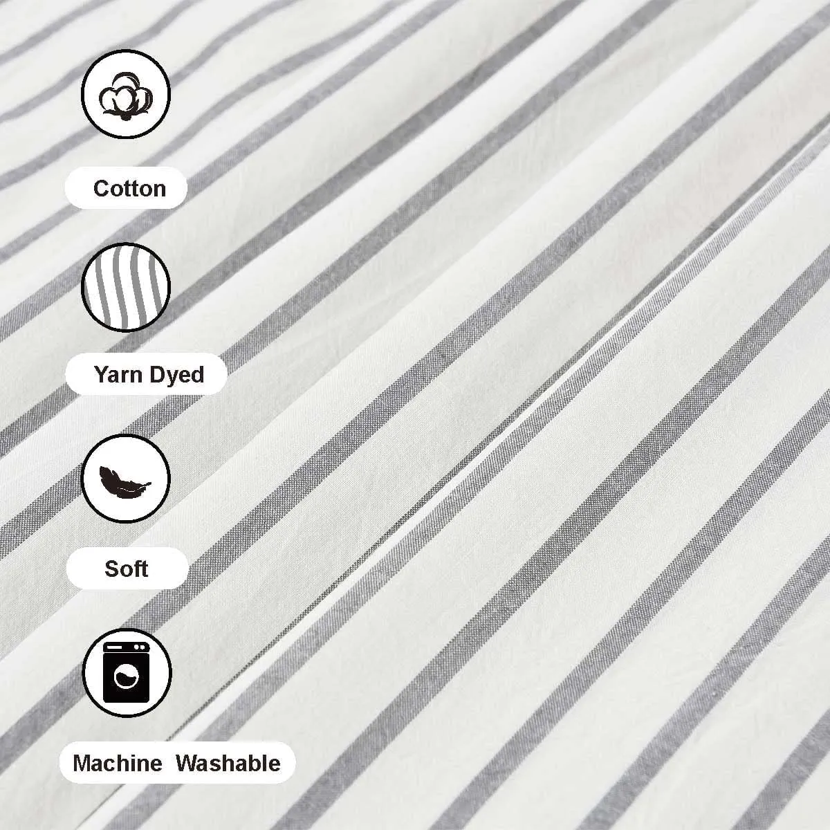 Farmhouse Shower Curtain,Beige and Gray Striped,Button Curtain,Spa Waffle and Cotton Woven Fabric,Rustic Charm Country Chic Style,72x78 in