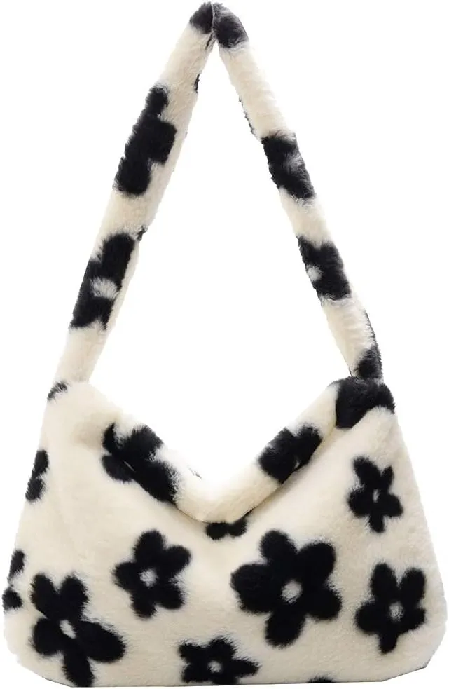Fashion Animal Pattern Shoulder Underarm Bag Women Plush Top-handle Handbag