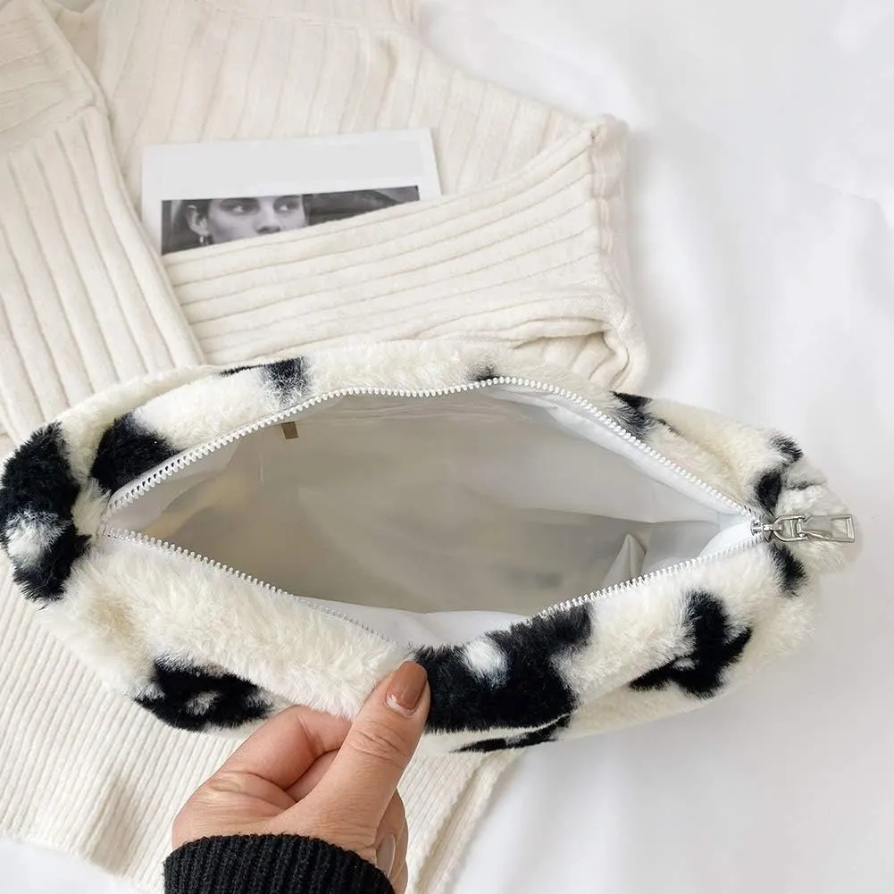 Fashion Animal Pattern Shoulder Underarm Bag Women Plush Top-handle Handbag