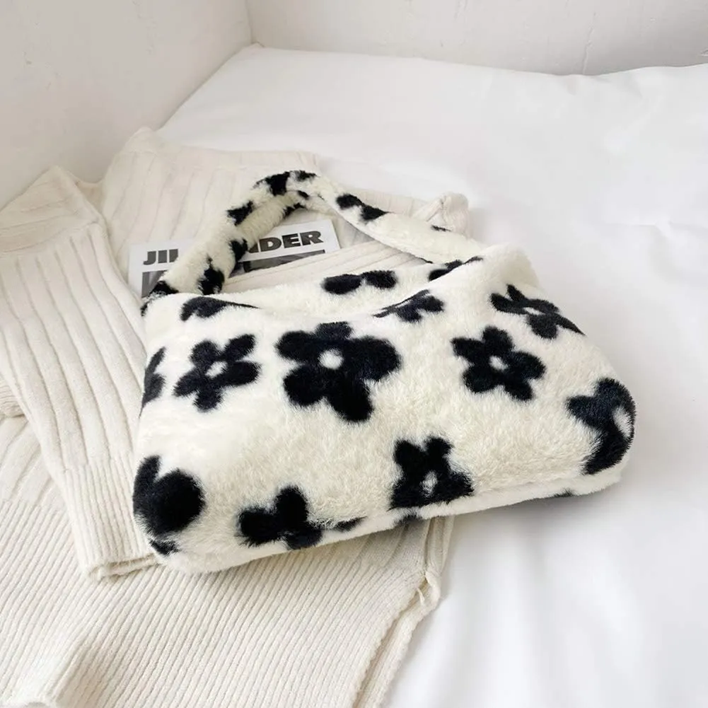 Fashion Animal Pattern Shoulder Underarm Bag Women Plush Top-handle Handbag