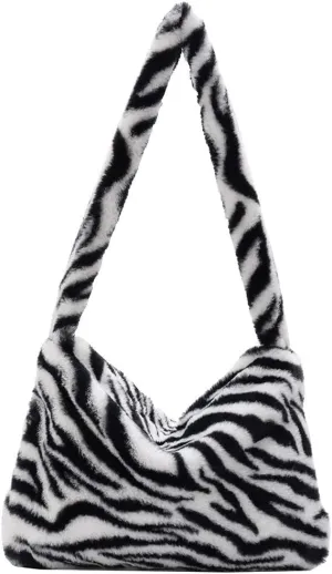 Fashion Animal Pattern Shoulder Underarm Bag Women Plush Top-handle Handbag