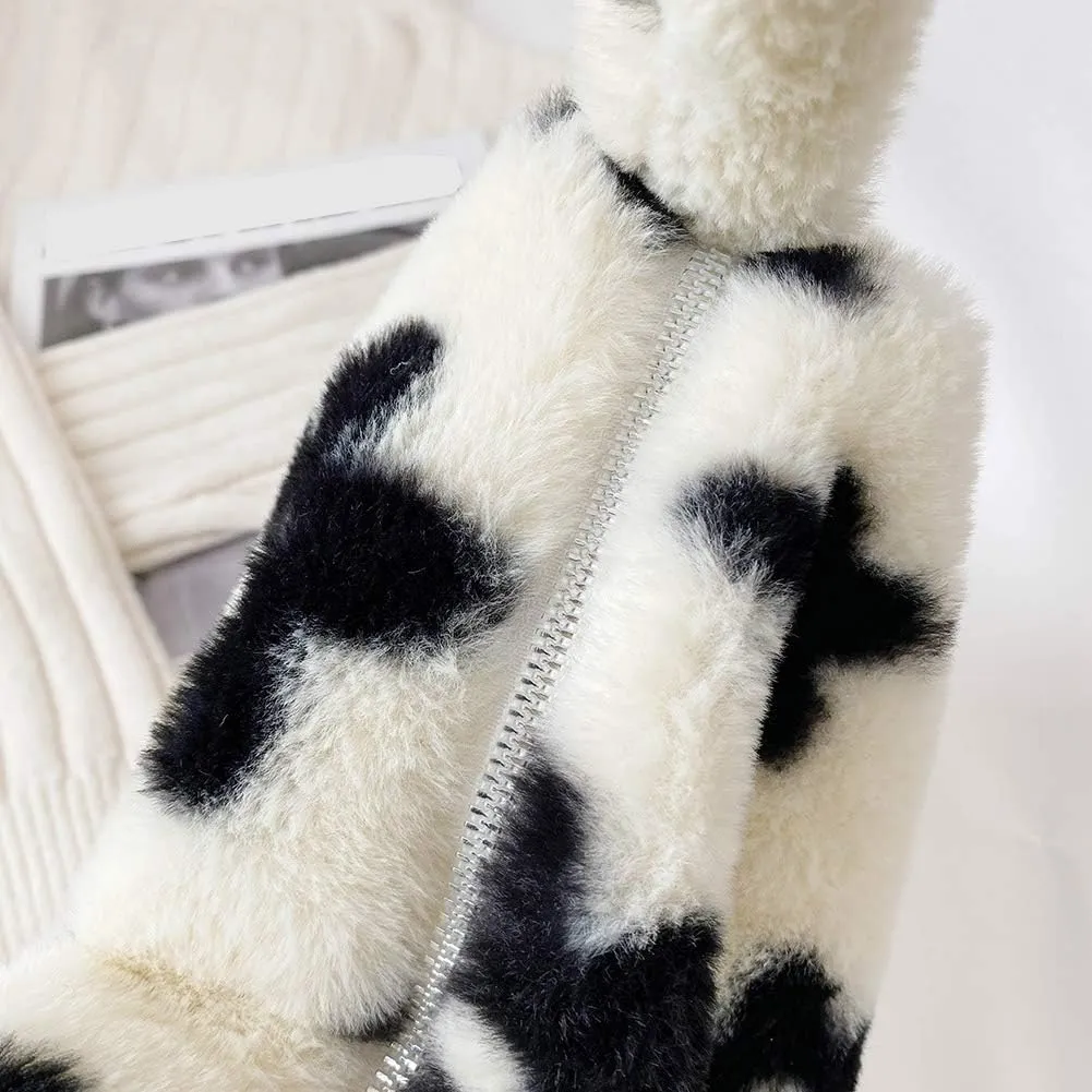 Fashion Animal Pattern Shoulder Underarm Bag Women Plush Top-handle Handbag