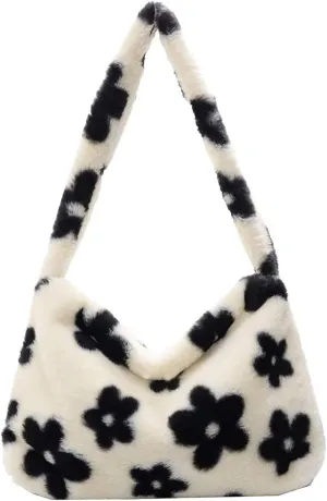 Fashion Animal Pattern Shoulder Underarm Bag Women Plush Top-handle Handbag