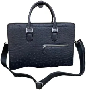 Fashion Designer Authentic Real Ostrich Skin Businessmen Briefcase Genuine Leather ZIP Closure Male Large Laptop Handbag