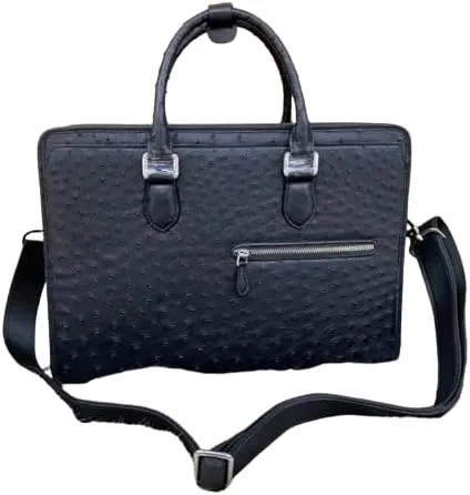 Fashion Designer Authentic Real Ostrich Skin Businessmen Briefcase Genuine Leather ZIP Closure Male Large Laptop Handbag