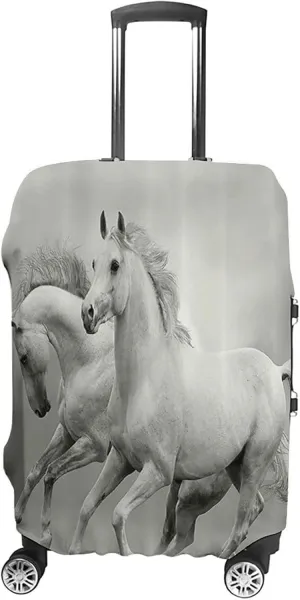 Fashion Suitcase Protector, Animal Travel Suitcase Cover, Running Horses Symbolize Passion and Appetite for Freedom, Fits 22-24 Inch Luggage, Washable Dustproof Anti-Scratch, Black and White