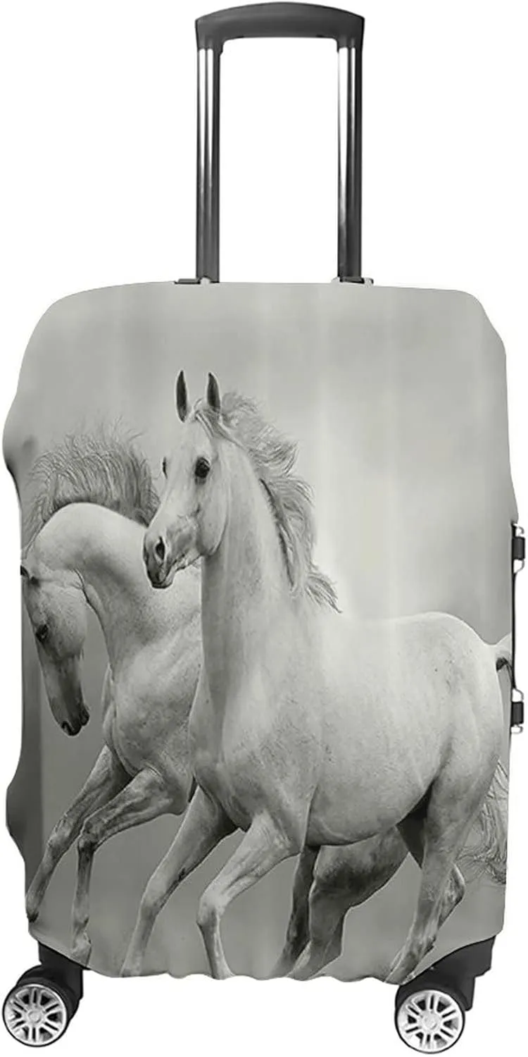 Fashion Suitcase Protector, Animal Travel Suitcase Cover, Running Horses Symbolize Passion and Appetite for Freedom, Fits 22-24 Inch Luggage, Washable Dustproof Anti-Scratch, Black and White
