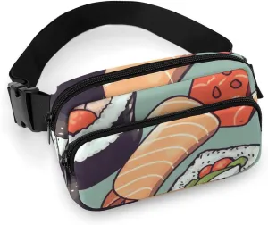 Fashionable Large-capacity Twill Sushi Printed Waist Bag, A Must-have Item for Hands-free Travel