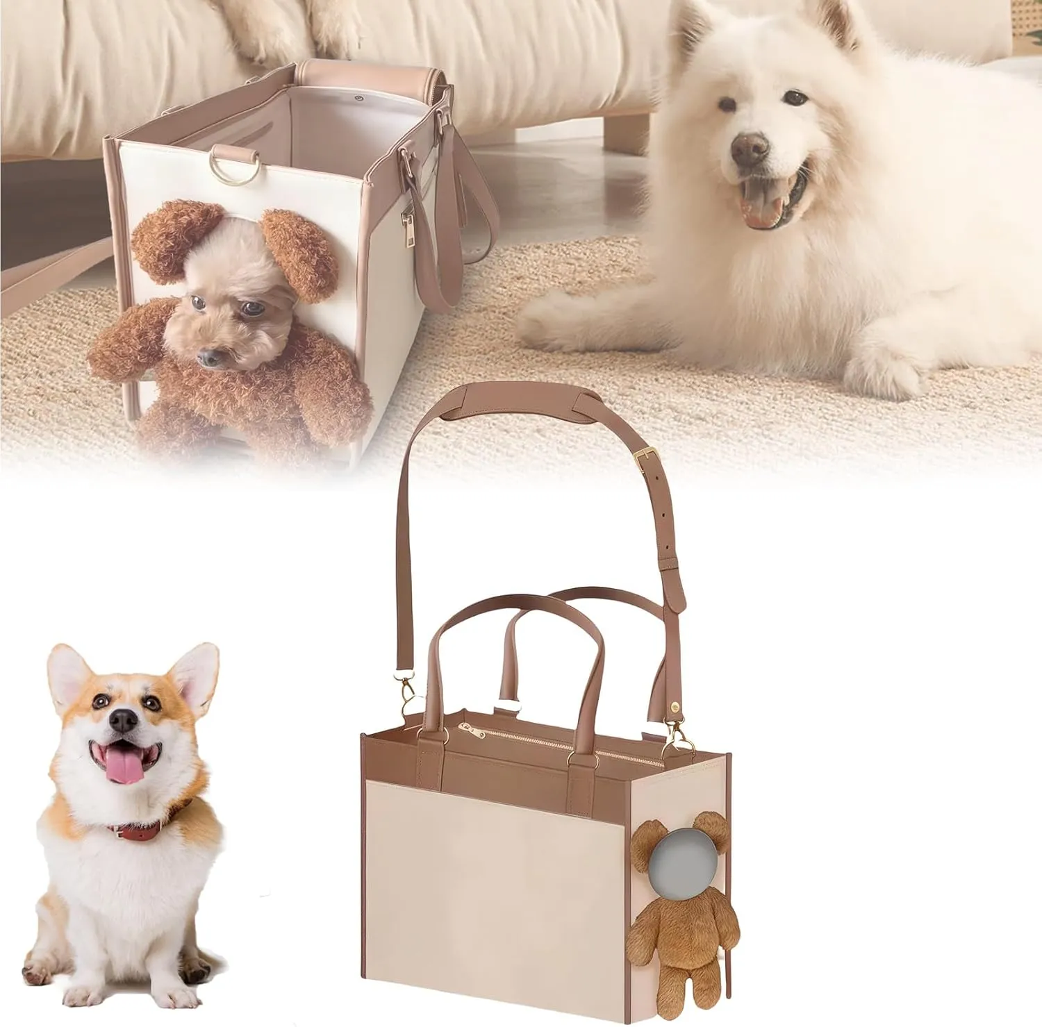 Fashionable Small Dog Carrier, Carrier Pu Leather Dog Purse, Convenient Pet Tote for Small and Medium Sized Dogs and Cats, Puppy Bag Stylish Pet Handbag for Going Out and Travel (M)
