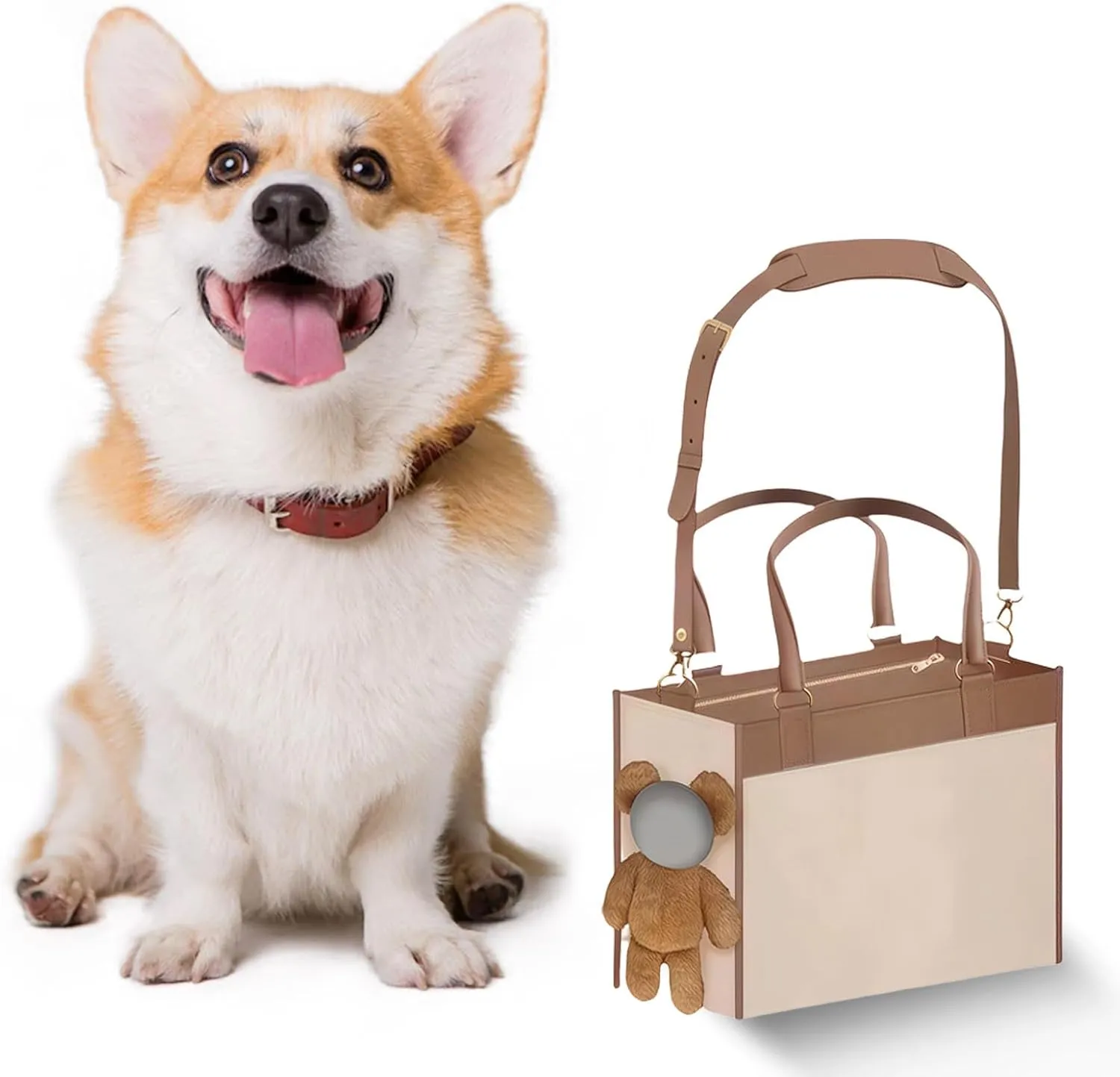 Fashionable Small Dog Carrier, Carrier Pu Leather Dog Purse, Convenient Pet Tote for Small and Medium Sized Dogs and Cats, Puppy Bag Stylish Pet Handbag for Going Out and Travel (M)
