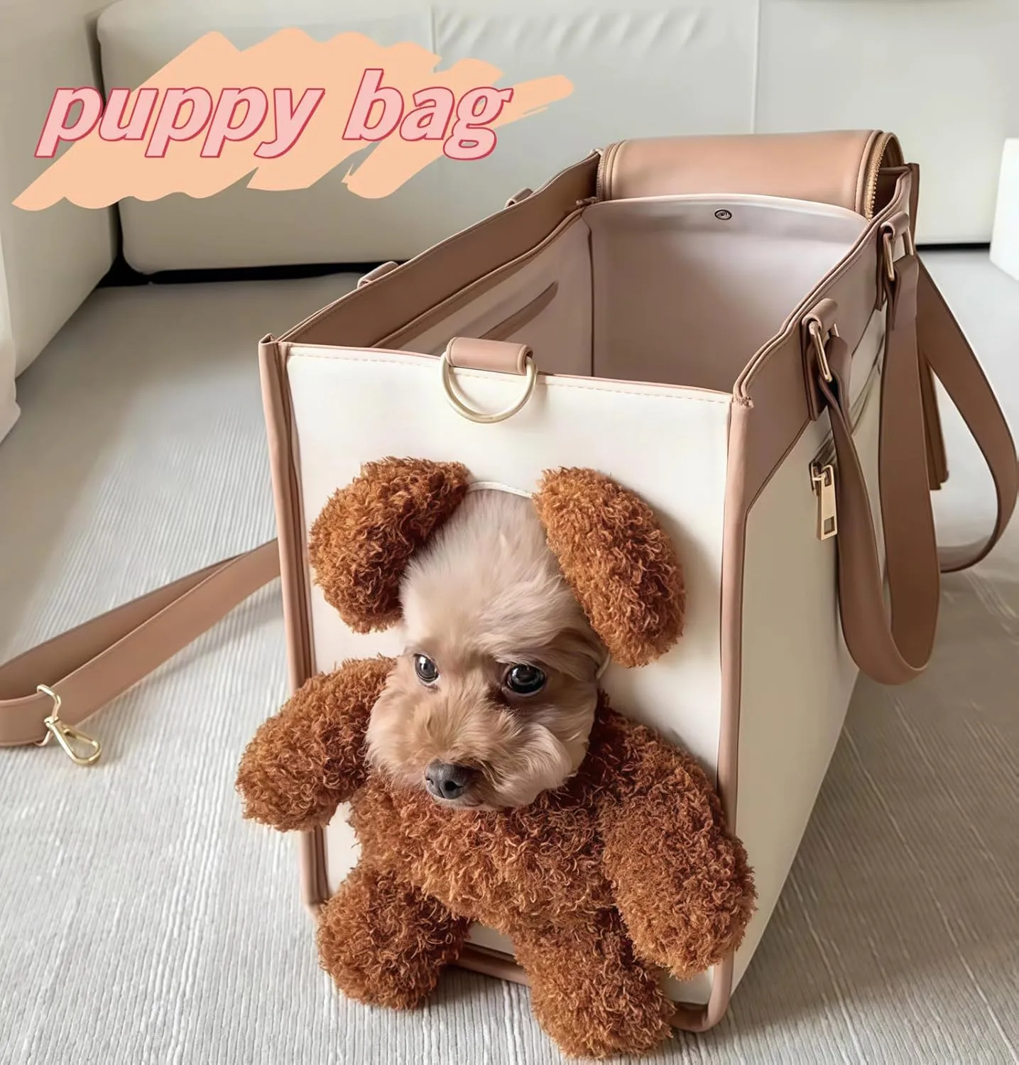 Fashionable Small Dog Carrier, Carrier Pu Leather Dog Purse, Convenient Pet Tote for Small and Medium Sized Dogs and Cats, Puppy Bag Stylish Pet Handbag for Going Out and Travel (M)
