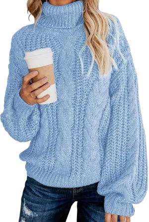 Fashionme Chic Ballon Sleeve Winter Turtleneck Chunky Sweater Slouchy Oversized Loose Pullover Outerwear Warm Thick