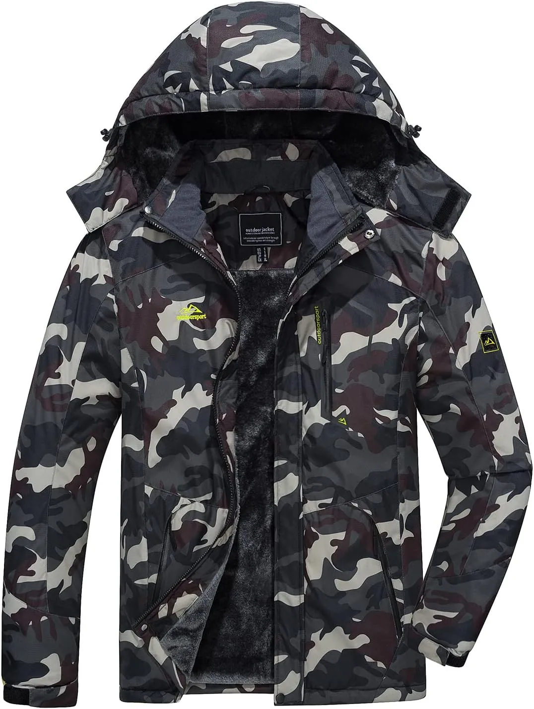 FASKUNOIE Men's Winter Coats Windproof Warm Fleece Ski Snowboarding Jackets Parka with Zipper Pockets