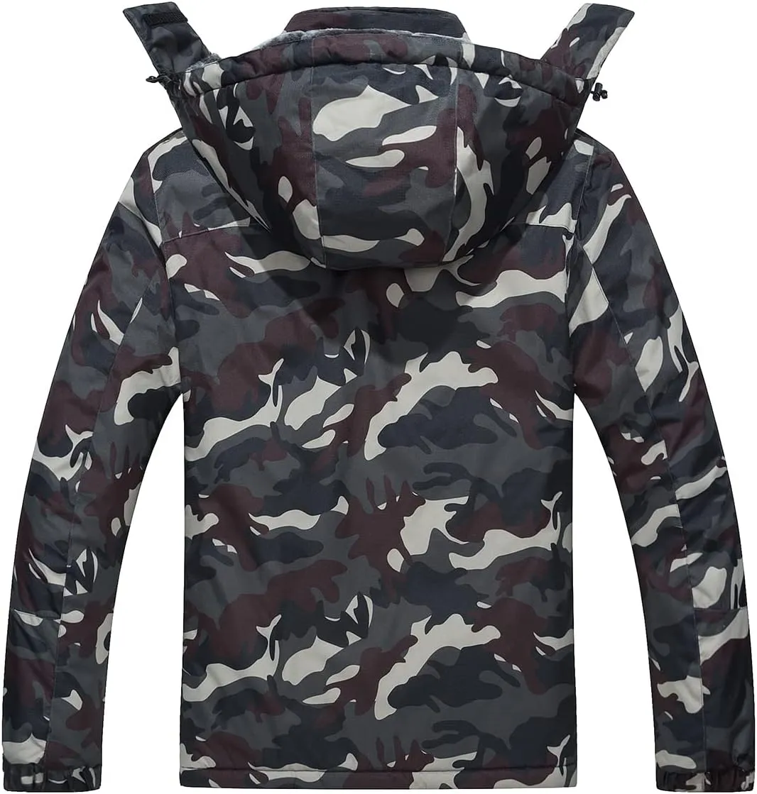 FASKUNOIE Men's Winter Coats Windproof Warm Fleece Ski Snowboarding Jackets Parka with Zipper Pockets
