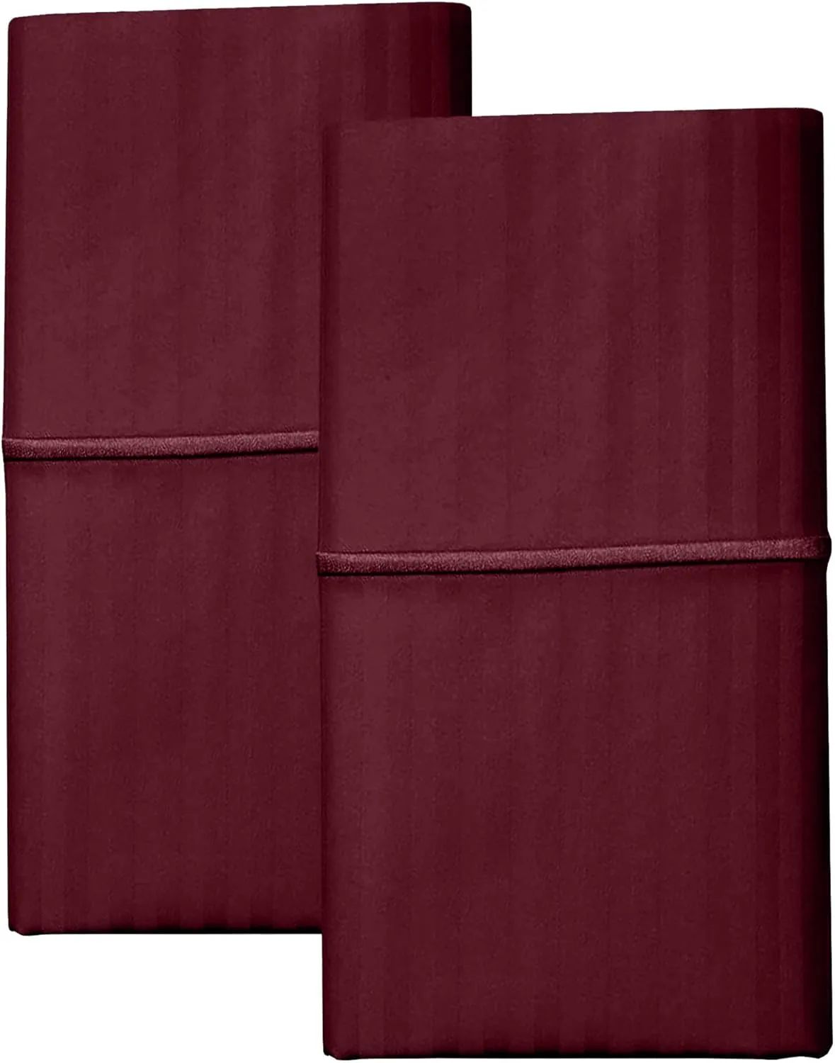 Feather & Stitch 100% Cotton Standard Pillow Covers Set of 2, 500TC Envelope Closure Pillowcases, Soft Luxury Damask Stripe Sateen Weave Pillow Case for Sleeping, 20x30 Inches - Burgundy