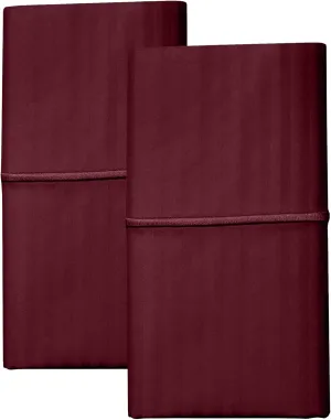 Feather & Stitch 100% Cotton Standard Pillow Covers Set of 2, 500TC Envelope Closure Pillowcases, Soft Luxury Damask Stripe Sateen Weave Pillow Case for Sleeping, 20x30 Inches - Burgundy