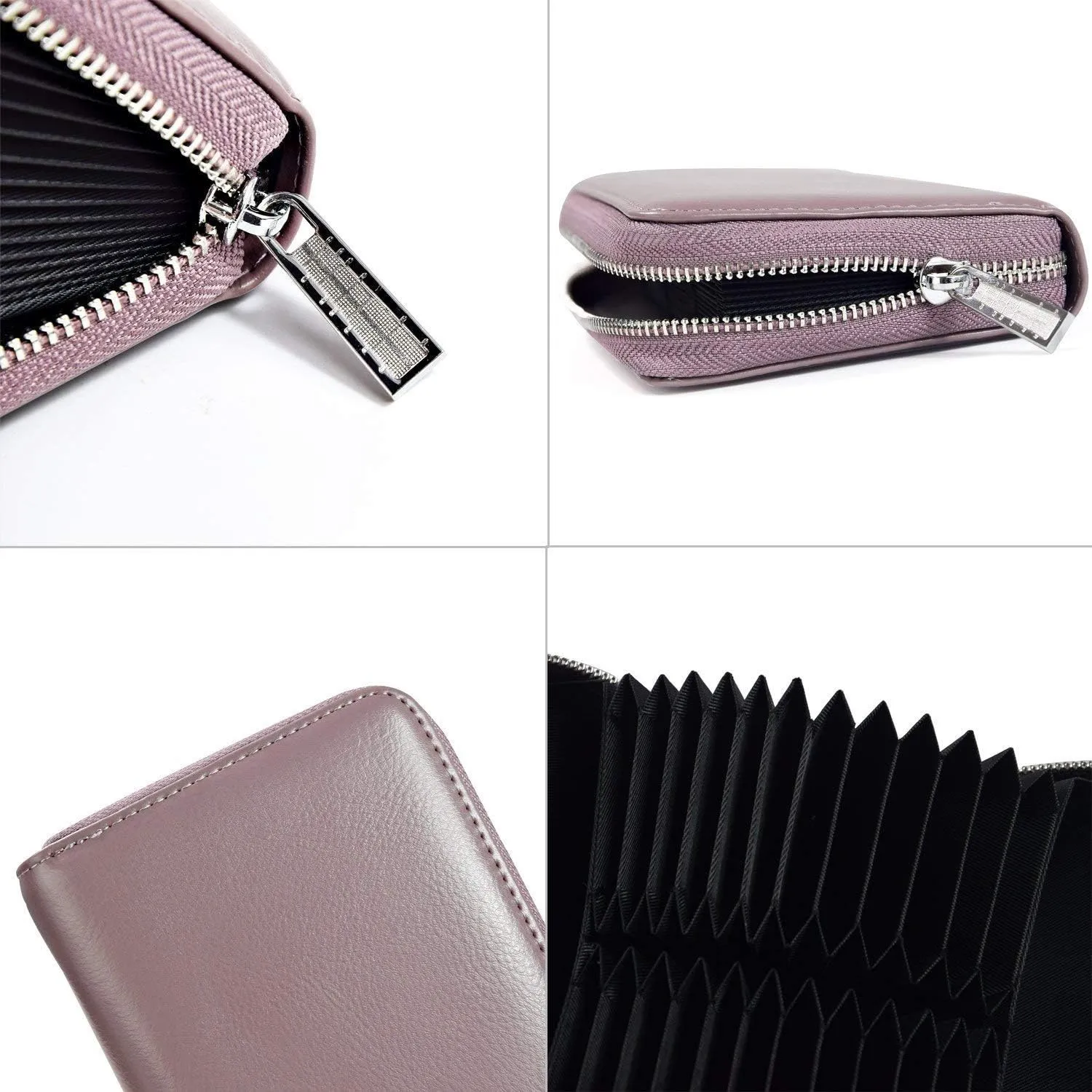 FEITH&FELLY Large Capacity Credit Card Wallets for Women Long Leather RFID Blocking Accordion Wallet Zip Organizer 36 Slots