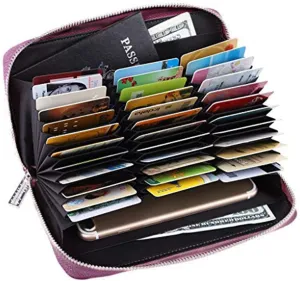 FEITH&FELLY Large Capacity Credit Card Wallets for Women Long Leather RFID Blocking Accordion Wallet Zip Organizer 36 Slots