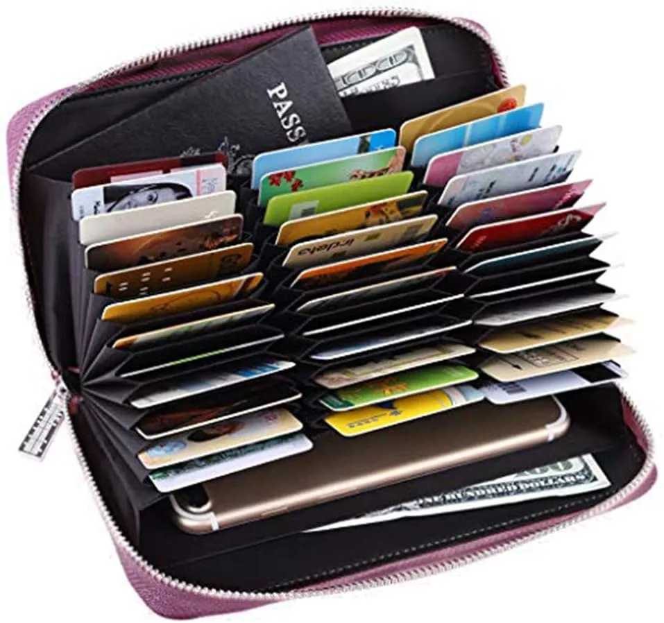 FEITH&FELLY Large Capacity Credit Card Wallets for Women Long Leather RFID Blocking Accordion Wallet Zip Organizer 36 Slots