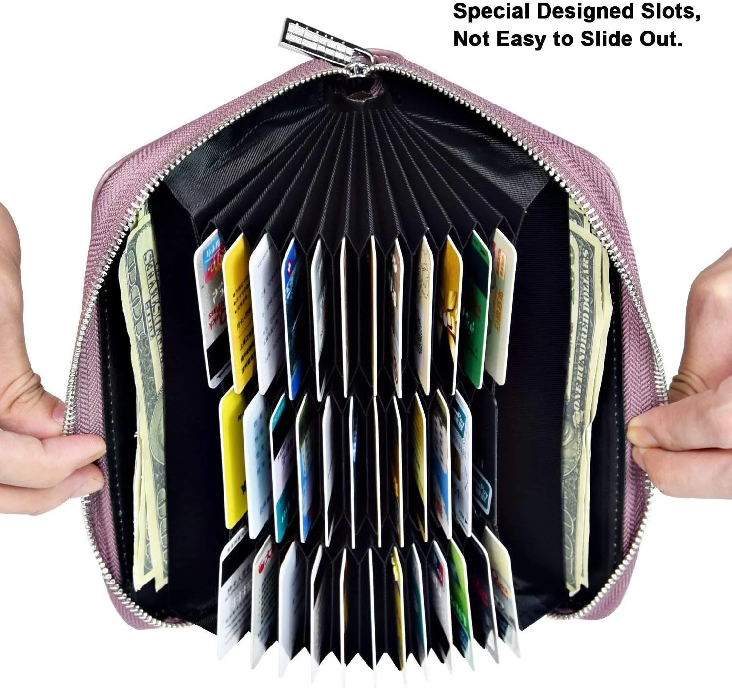FEITH&FELLY Large Capacity Credit Card Wallets for Women Long Leather RFID Blocking Accordion Wallet Zip Organizer 36 Slots
