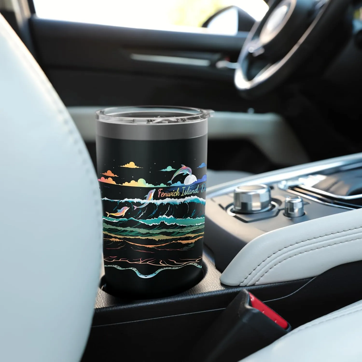 Fenwick Island Delaware Vacation Colorful Dolphin Lover Art Stainless Steel Insulated Tumbler