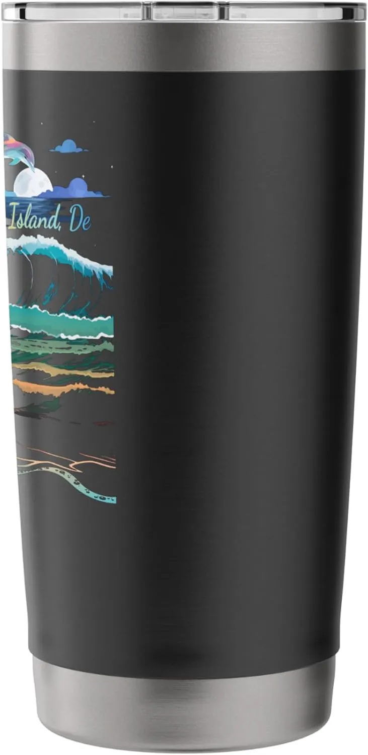 Fenwick Island Delaware Vacation Colorful Dolphin Lover Art Stainless Steel Insulated Tumbler