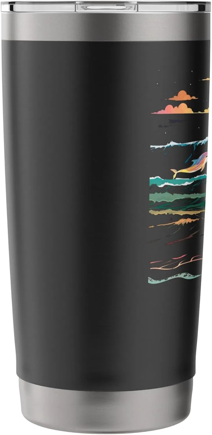 Fenwick Island Delaware Vacation Colorful Dolphin Lover Art Stainless Steel Insulated Tumbler