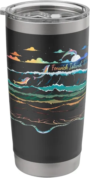 Fenwick Island Delaware Vacation Colorful Dolphin Lover Art Stainless Steel Insulated Tumbler