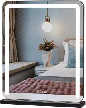 FERKAP 30X42cm Vanity Mirror with Lights, 40X52cm Lighted Makeup Mirror with Light,52X64cmTabletop Cosmetic Make Up Mirror, Smart Touch Control 3 Colors Dimmable (Color : Black, Size : 11.8"X16.5")