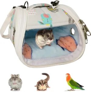 Fhiny Hamster Carrier Bag, Small Animals Cozy Travel Bag with Strap Portable Breathable Safe Outgoing Pouch for Hamsters Sugar Gliders Budgerigar Carrier