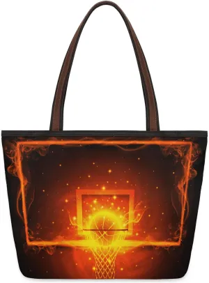 Fire Basketball Frame Tote Bag for Women Womens Handbags Tote Bag for Work Shopping Travel Beach