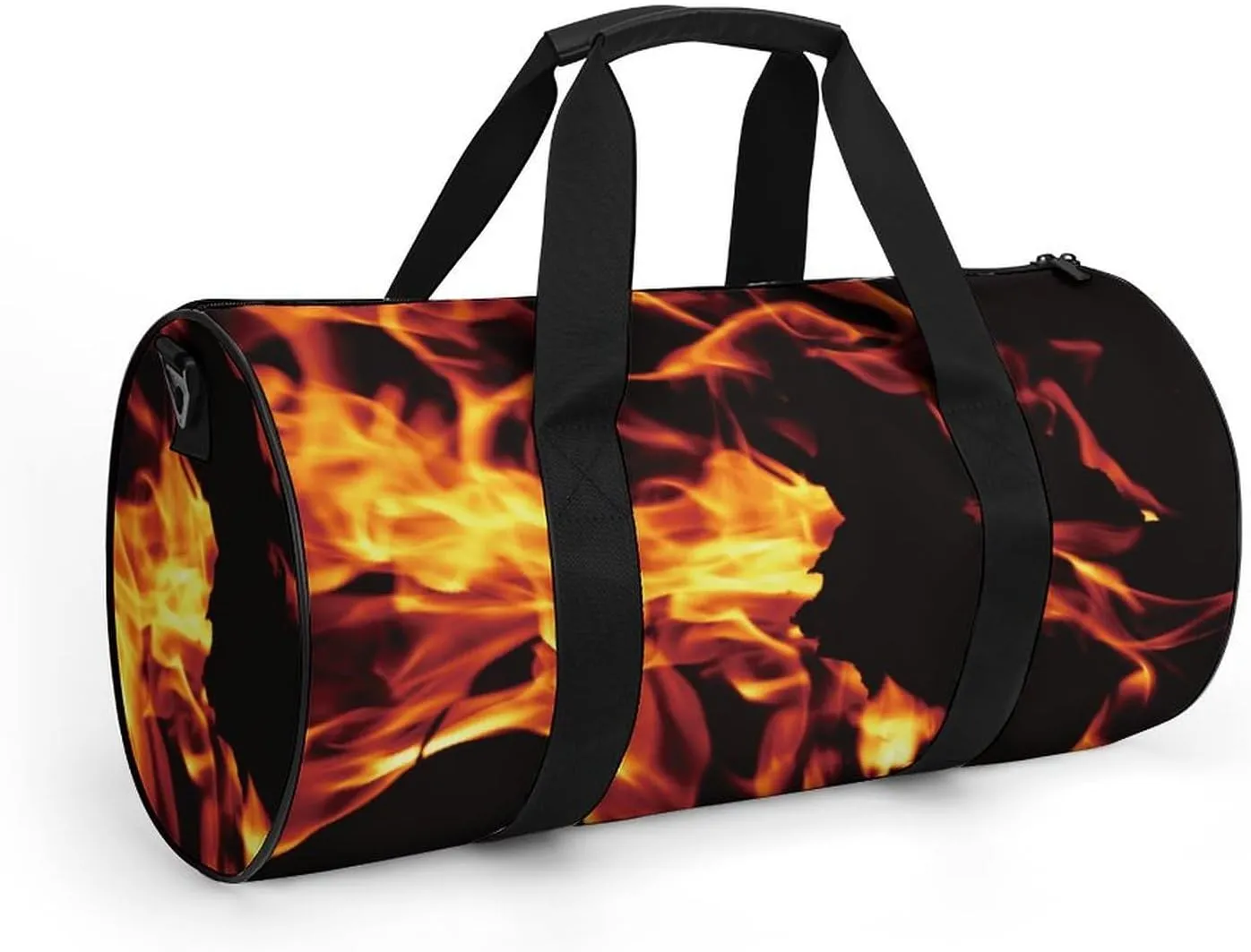 Fire Flame Black Large Capacity Cylindrical Fitness Bag, Hand-held Fitness Bag