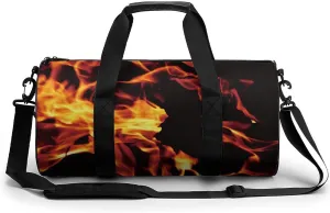 Fire Flame Black Large Capacity Cylindrical Fitness Bag, Hand-held Fitness Bag