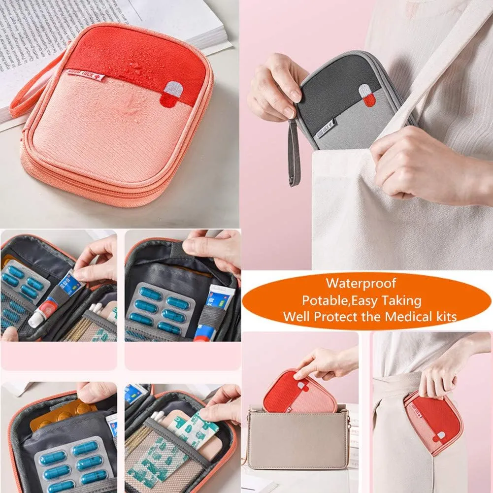 First Aid Kit Bag Empty Travel Medication Pouch Mini Zippered Oxford Medical Survival Kit Carrier Handy Medicine Pills Drugs Package Organizer with 3 Pocket 1 Main Holder-5.5x4.3x0.8Inch (3Pack-S)