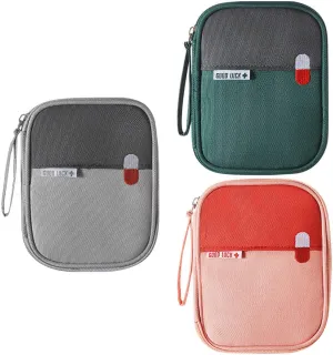 First Aid Kit Bag Empty Travel Medication Pouch Mini Zippered Oxford Medical Survival Kit Carrier Handy Medicine Pills Drugs Package Organizer with 3 Pocket 1 Main Holder-5.5x4.3x0.8Inch (3Pack-S)