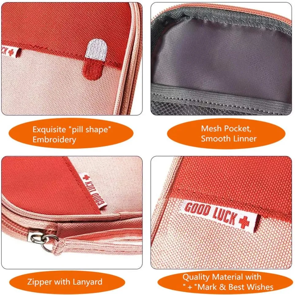 First Aid Kit Bag Empty Travel Medication Pouch Mini Zippered Oxford Medical Survival Kit Carrier Handy Medicine Pills Drugs Package Organizer with 3 Pocket 1 Main Holder-5.5x4.3x0.8Inch (3Pack-S)
