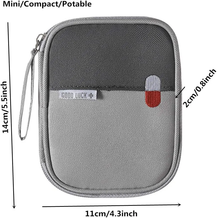 First Aid Kit Bag Empty Travel Medication Pouch Mini Zippered Oxford Medical Survival Kit Carrier Handy Medicine Pills Drugs Package Organizer with 3 Pocket 1 Main Holder-5.5x4.3x0.8Inch (3Pack-S)