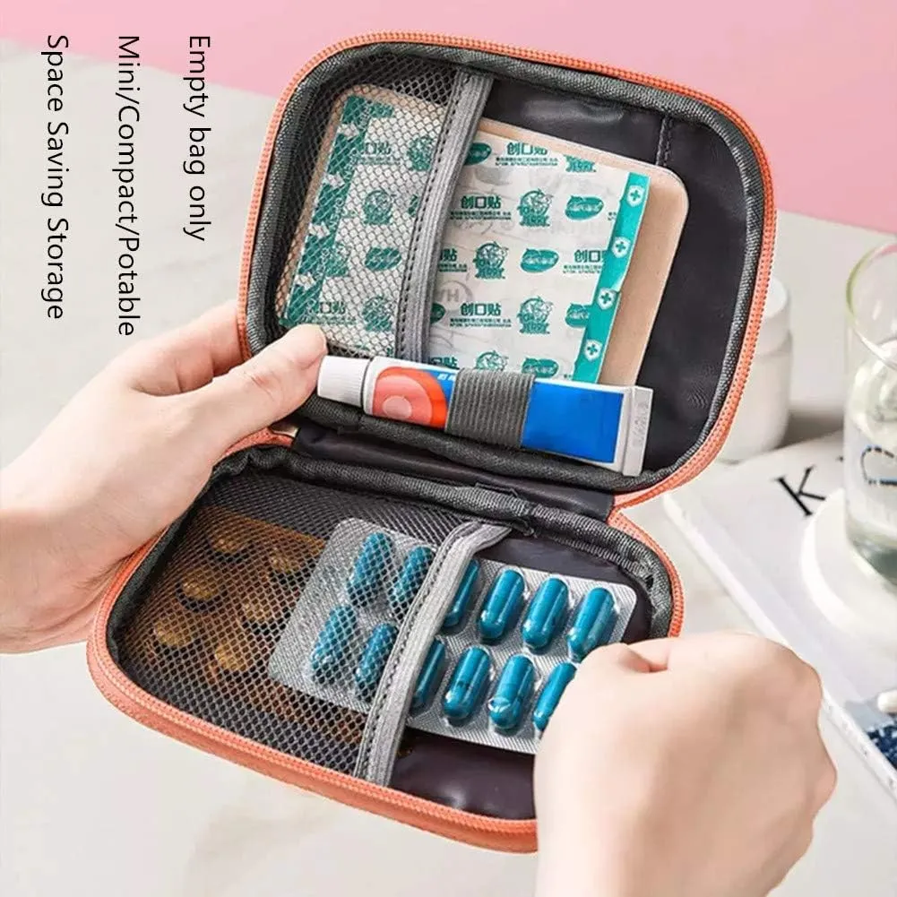 First Aid Kit Bag Empty Travel Medication Pouch Mini Zippered Oxford Medical Survival Kit Carrier Handy Medicine Pills Drugs Package Organizer with 3 Pocket 1 Main Holder-5.5x4.3x0.8Inch (3Pack-S)