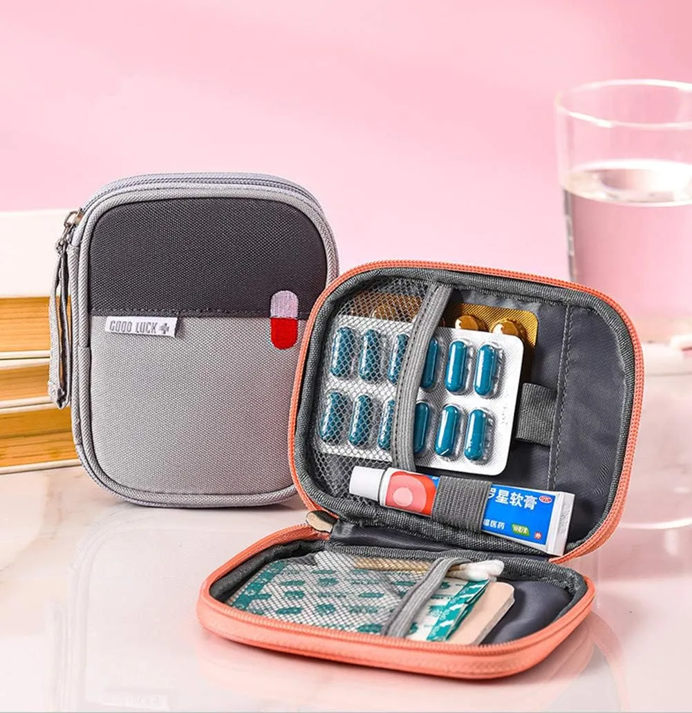 First Aid Kit Bag Empty Travel Medication Pouch Mini Zippered Oxford Medical Survival Kit Carrier Handy Medicine Pills Drugs Package Organizer with 3 Pocket 1 Main Holder-5.5x4.3x0.8Inch (3Pack-S)