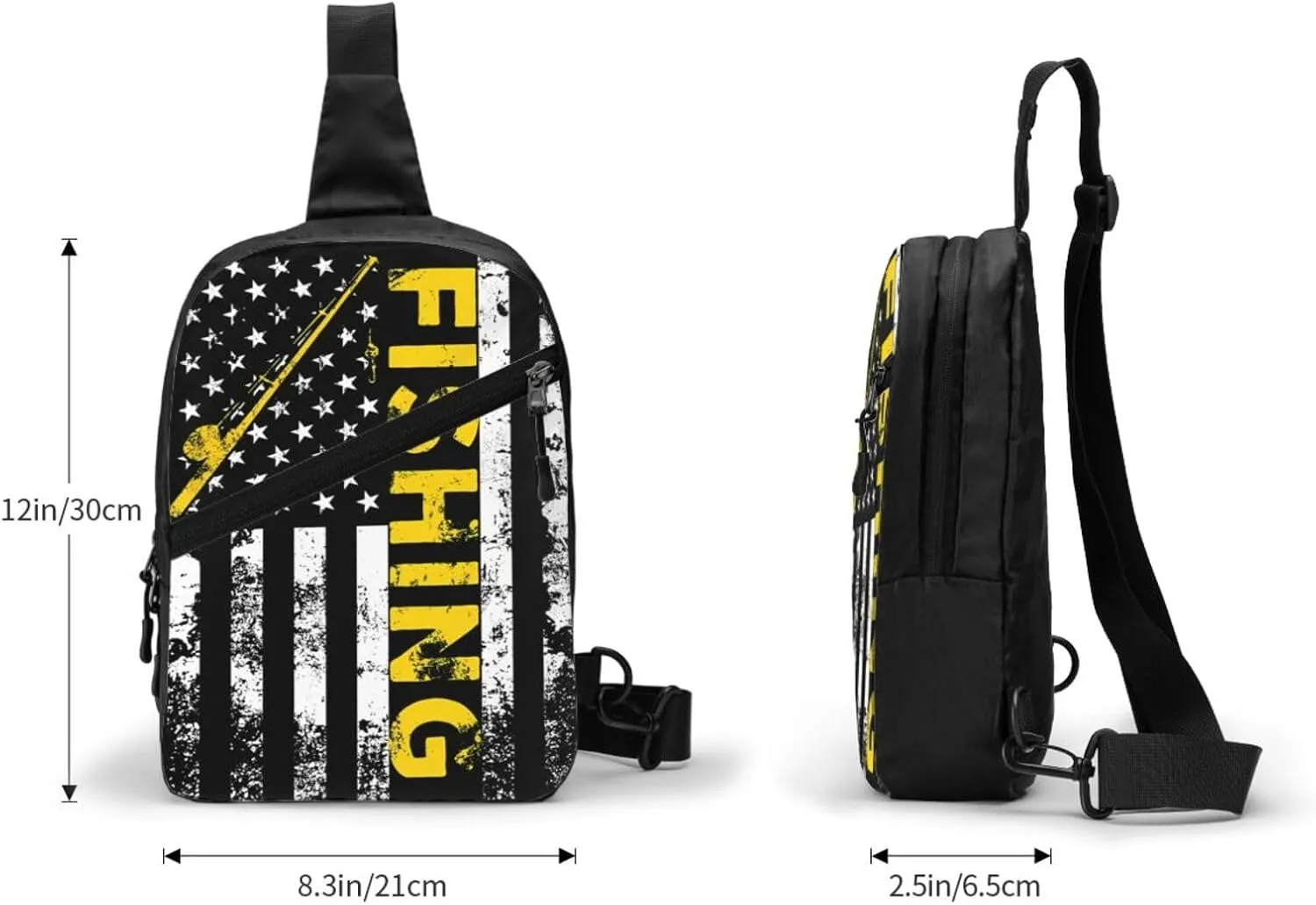 Fish American Flag Fishing Rod Portable Sling Bags Packable Crossbody Bag Foldable Sport Daypack Reusable Shoulder Backpack Diagonally Chest Bag for Workout Travel
