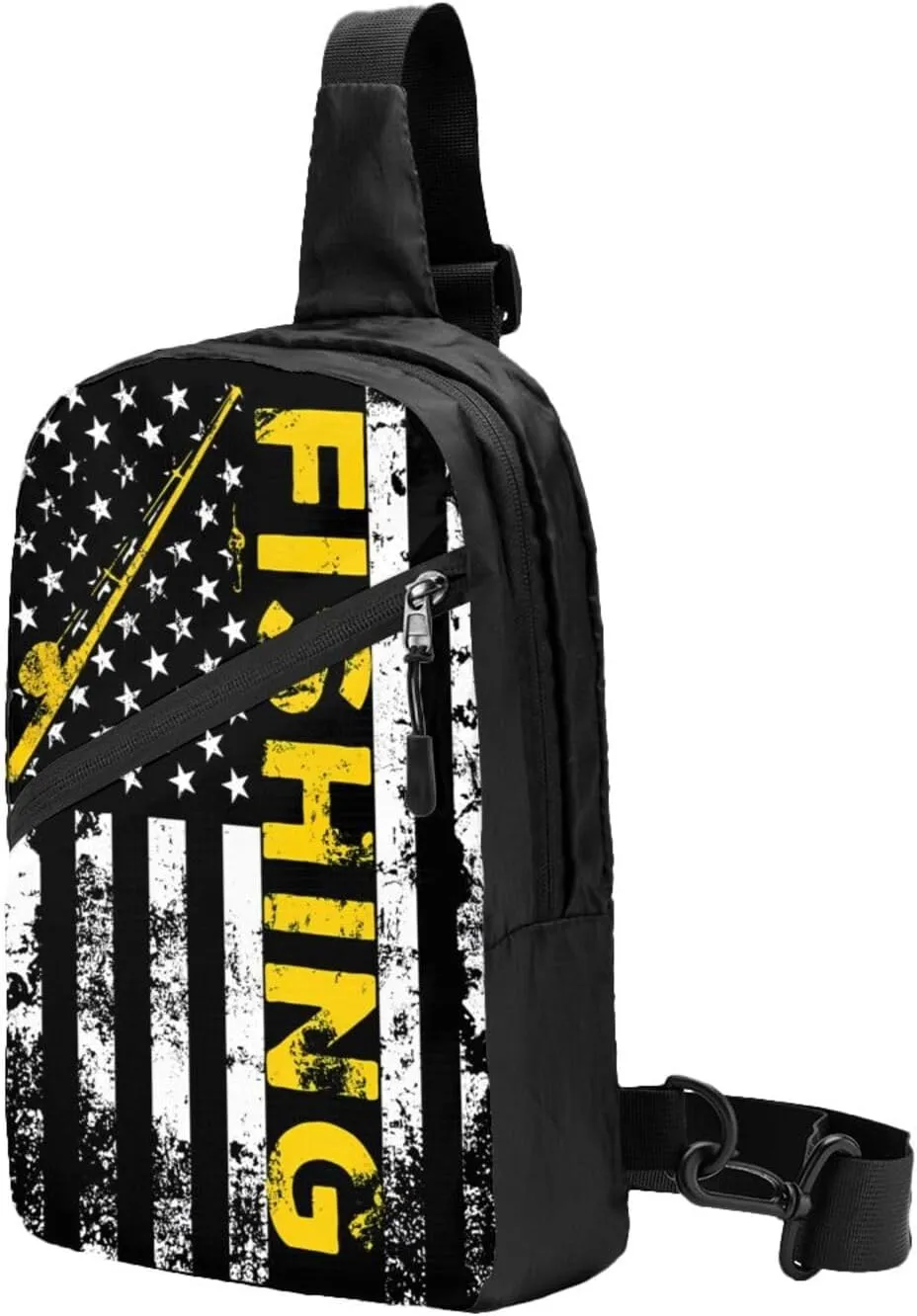 Fish American Flag Fishing Rod Portable Sling Bags Packable Crossbody Bag Foldable Sport Daypack Reusable Shoulder Backpack Diagonally Chest Bag for Workout Travel
