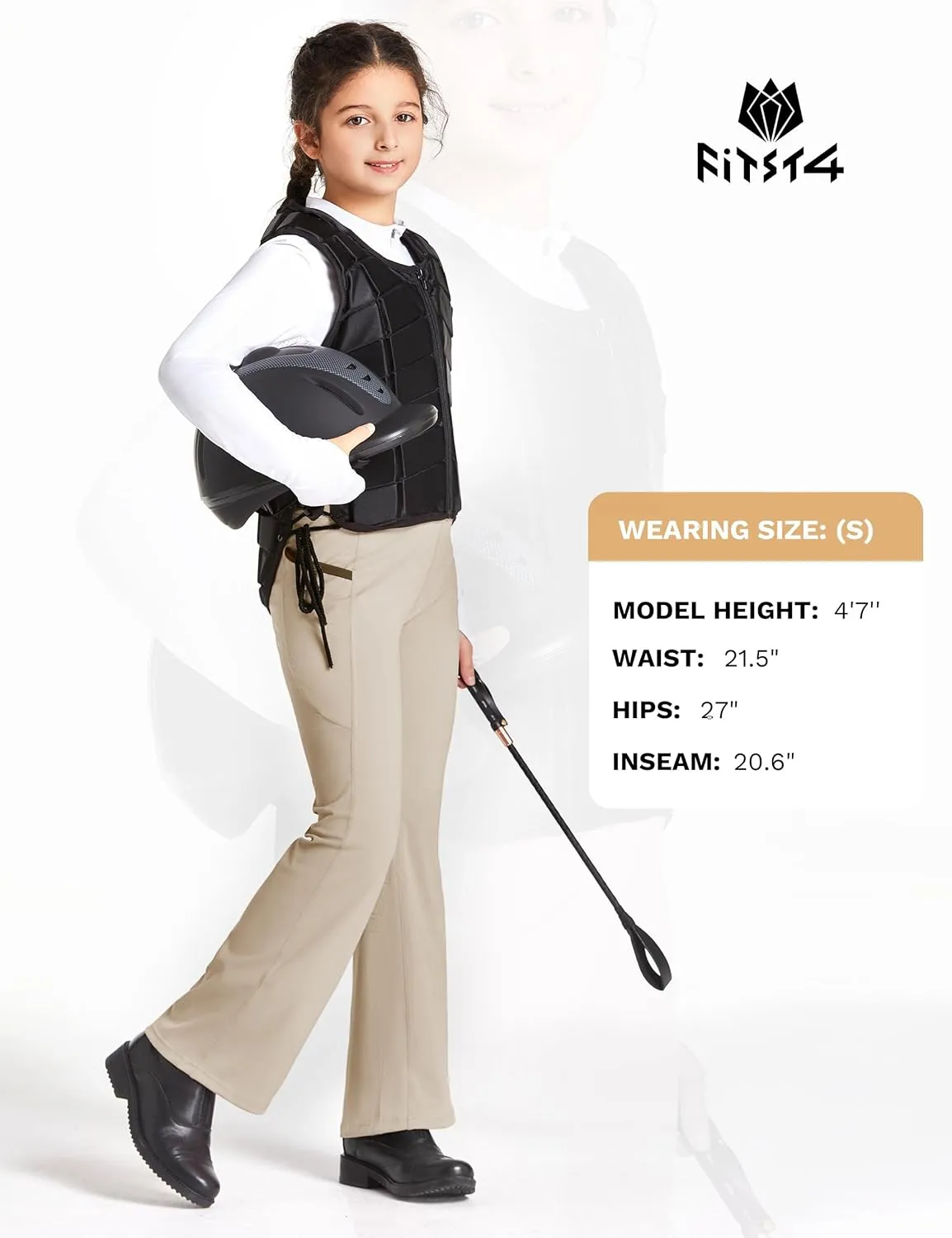 FitsT4 Sports Girl's Full Seat Horse Riding Pants Bootcut Riding Tights Kids Equestrian Breeches with Pockets