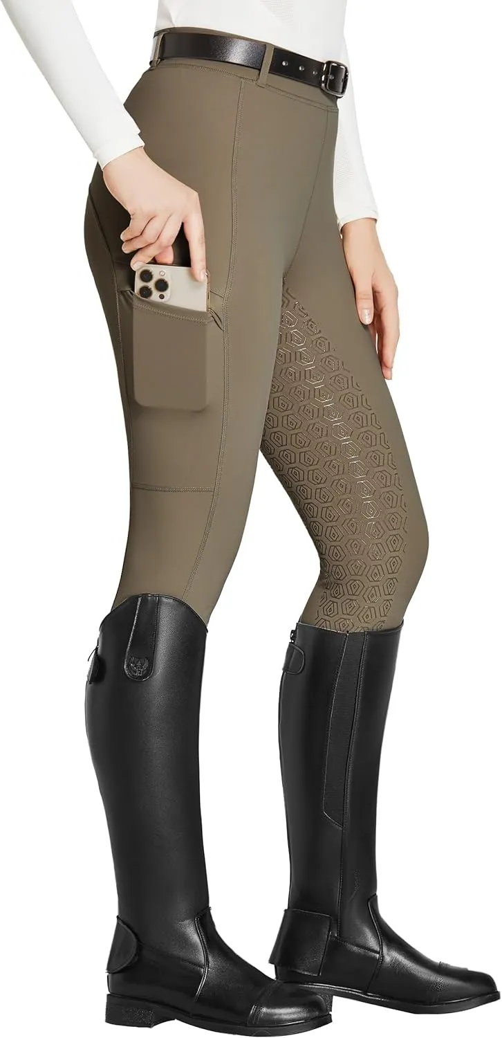 FitsT4 Sports Women's Full Seat Riding Tights with Zipper Pockets Horseback Riding Pants Equestrian Breeches for Women