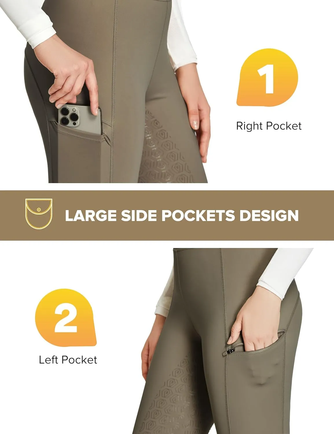 FitsT4 Sports Women's Full Seat Riding Tights with Zipper Pockets Horseback Riding Pants Equestrian Breeches for Women