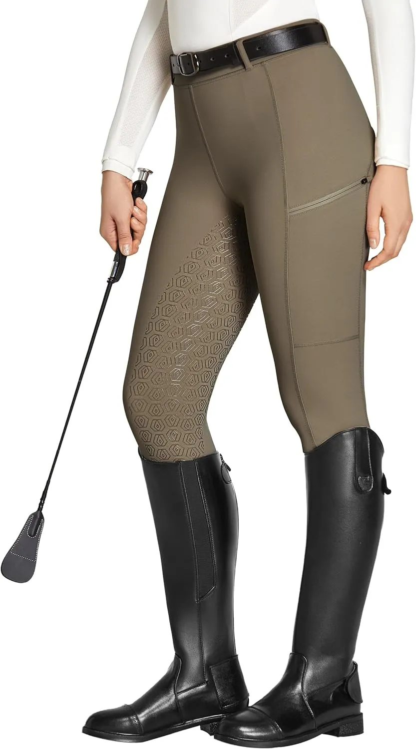 FitsT4 Sports Women's Full Seat Riding Tights with Zipper Pockets Horseback Riding Pants Equestrian Breeches for Women