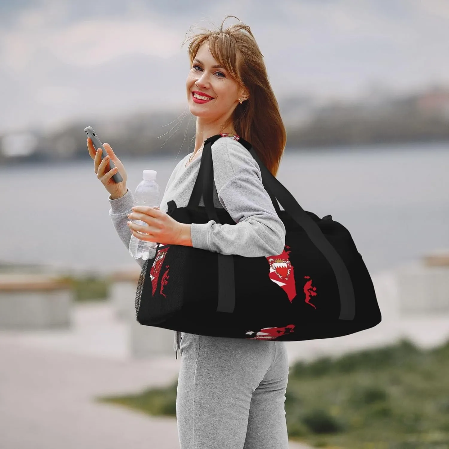 Flag Map Of Bahrain Travel Duffel Bag Large Foldable Waterproof Overnight Bag For Beach Swim Bags Pool Sports Gym