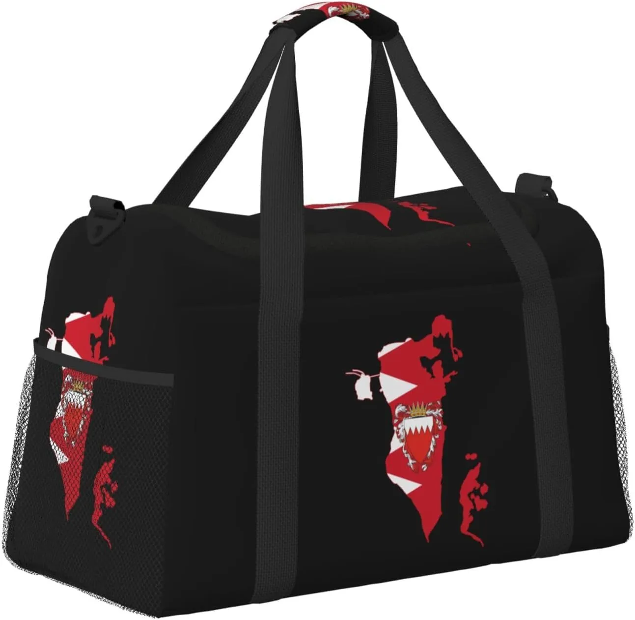 Flag Map Of Bahrain Travel Duffel Bag Large Foldable Waterproof Overnight Bag For Beach Swim Bags Pool Sports Gym