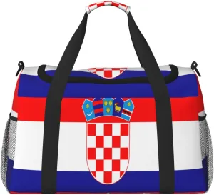 Flag Of Croatia Travel Duffel Bag Large Foldable Waterproof Overnight Bag For Beach Swim Bags Pool Sports Gym