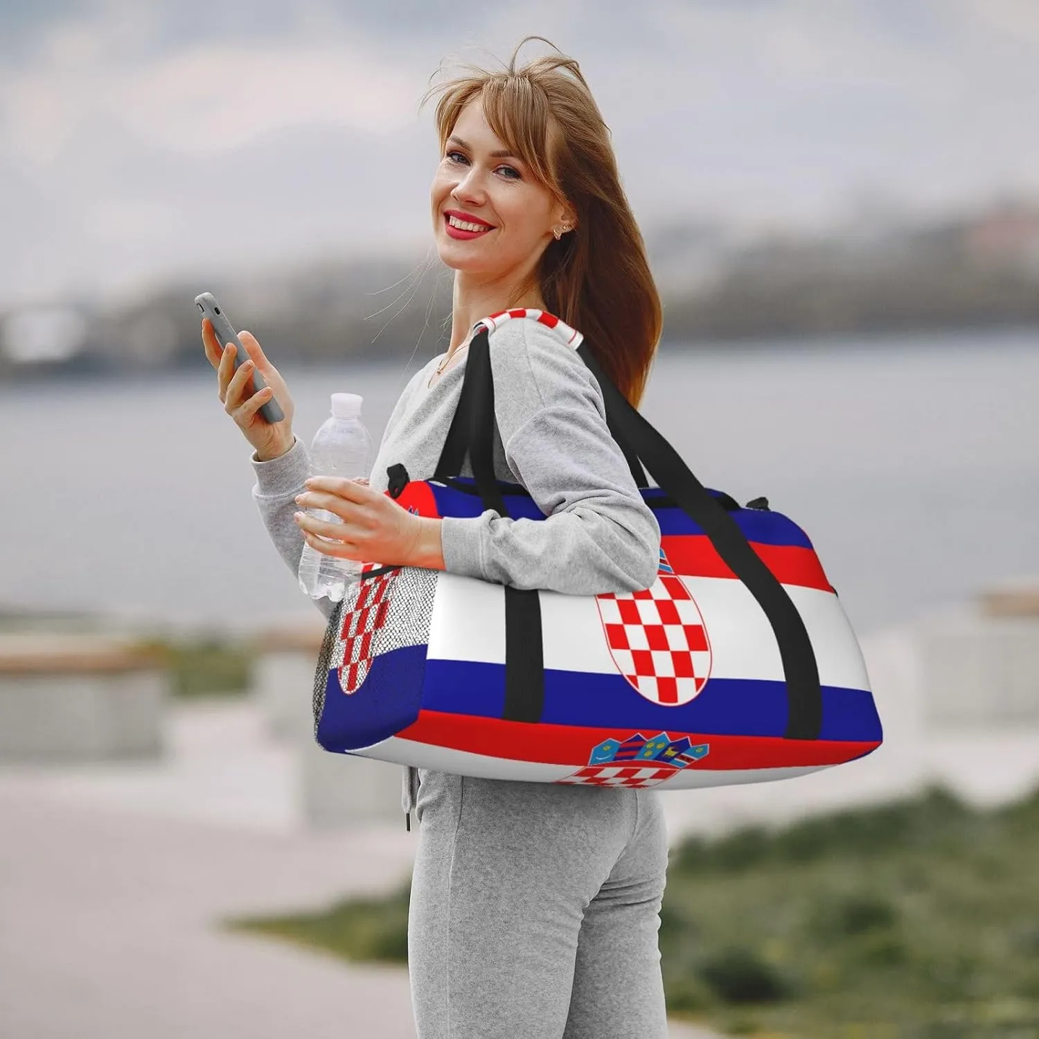 Flag Of Croatia Travel Duffel Bag Large Foldable Waterproof Overnight Bag For Beach Swim Bags Pool Sports Gym